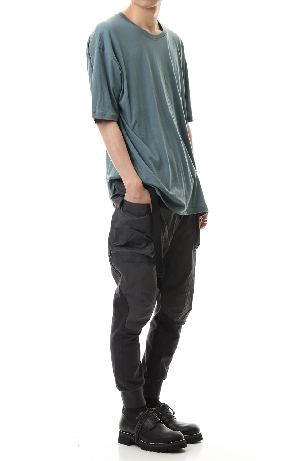 Cotton cashmere Back body Line Tee Turquoise