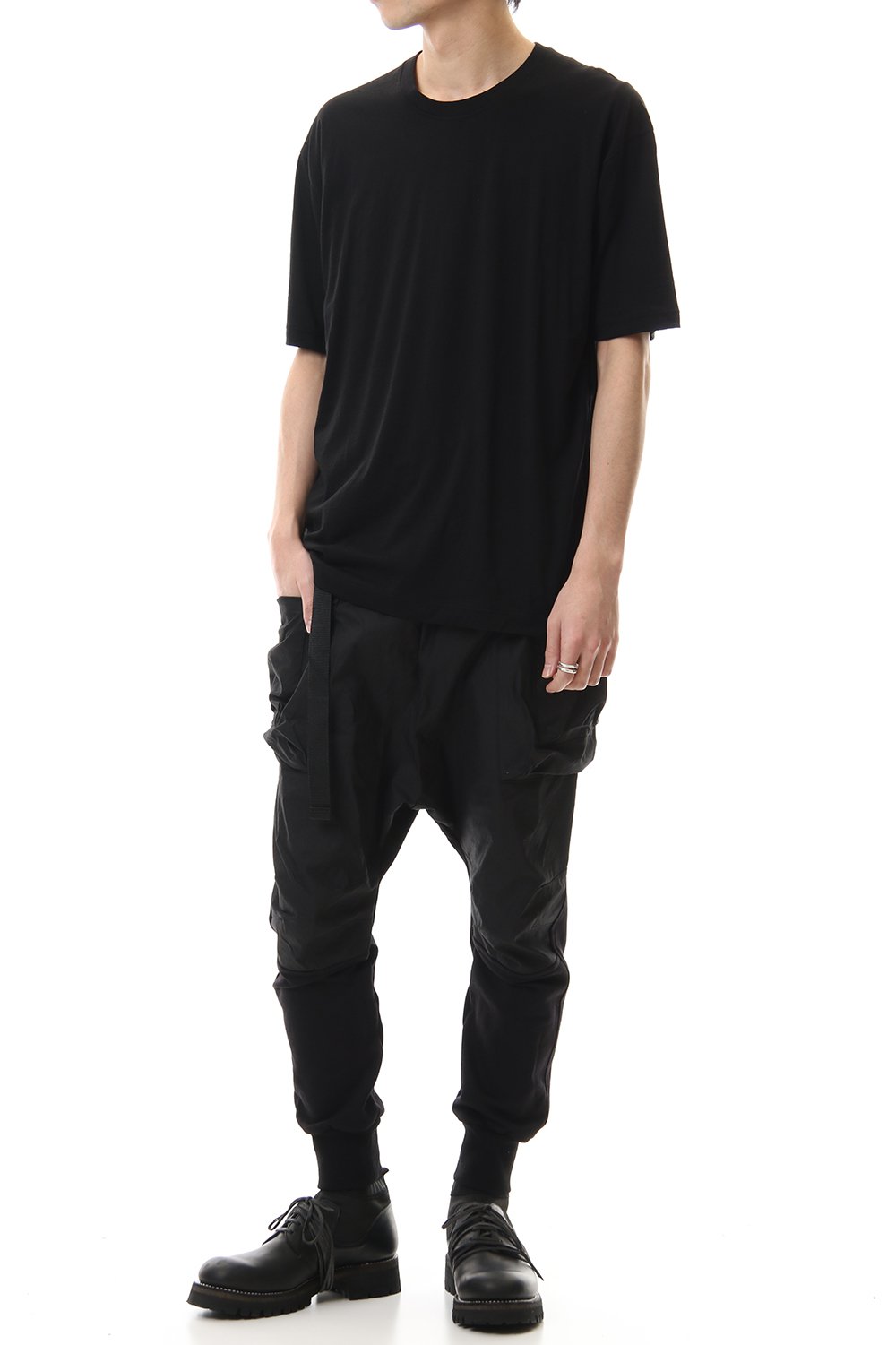 Cotton cashmere Back body Line Tee Black