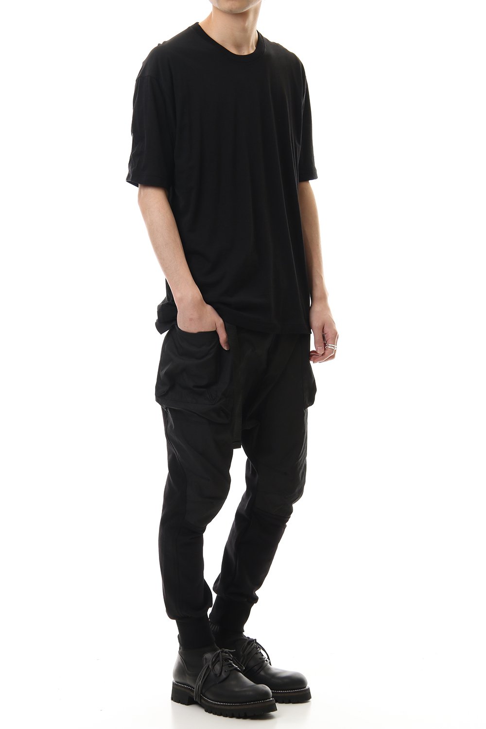 コットン カシミア バック ボディ ライン Tシャツ Black