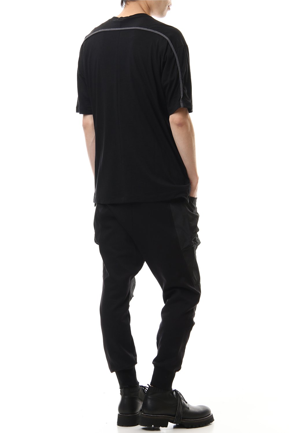 Cotton cashmere Back body Line Tee Black