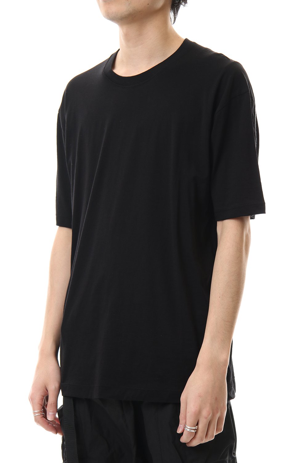 コットン カシミア バック ボディ ライン Tシャツ Black