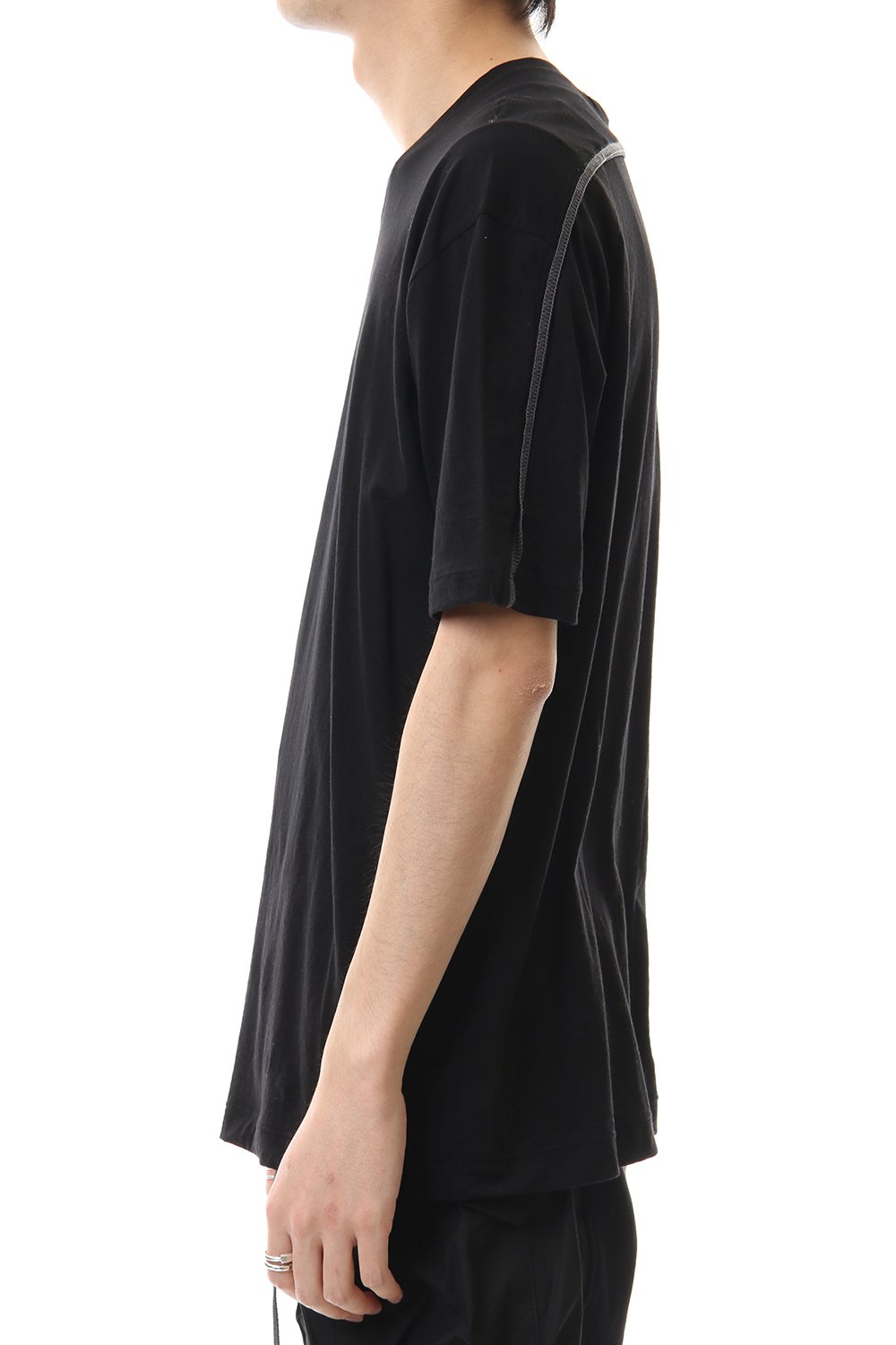 Cotton cashmere Back body Line Tee Black