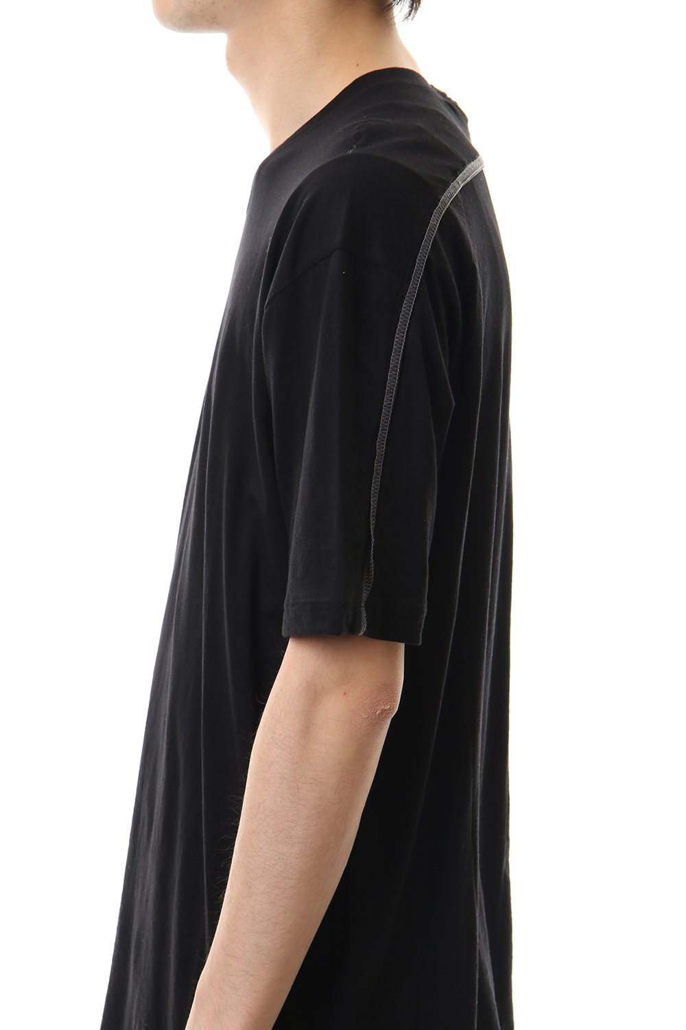 Cotton cashmere Back body Line Tee Black