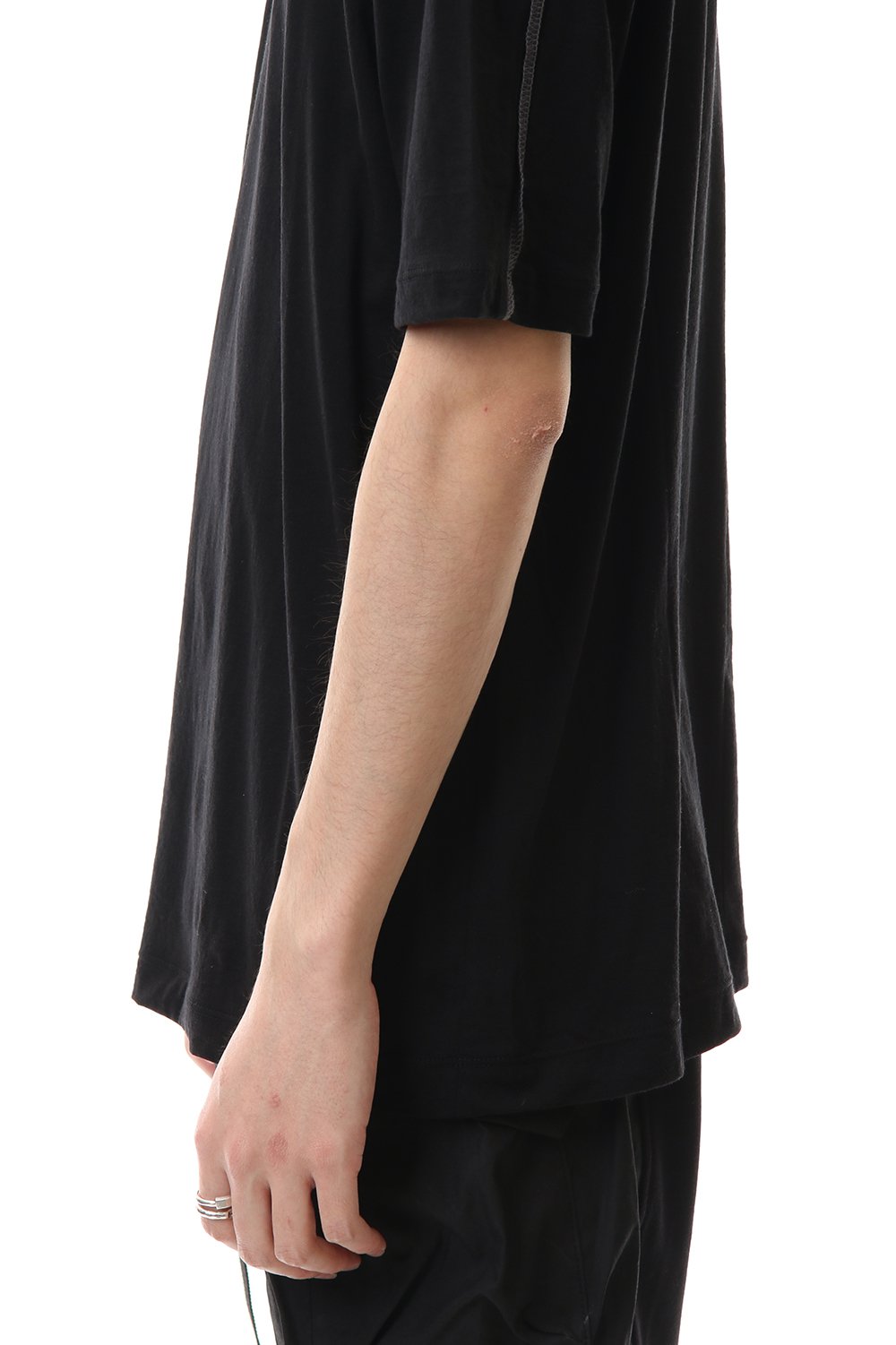 Cotton cashmere Back body Line Tee Black