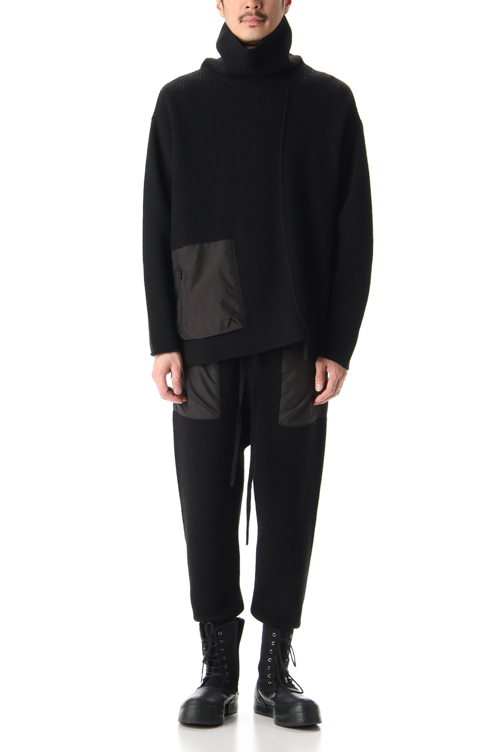 ポケット タートル ネック ニット Black