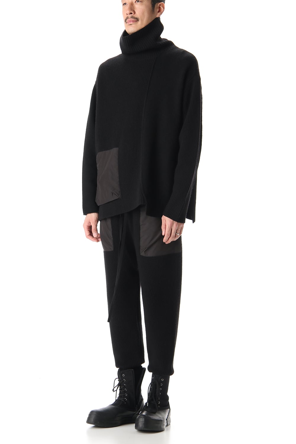 ポケット タートル ネック ニット Black