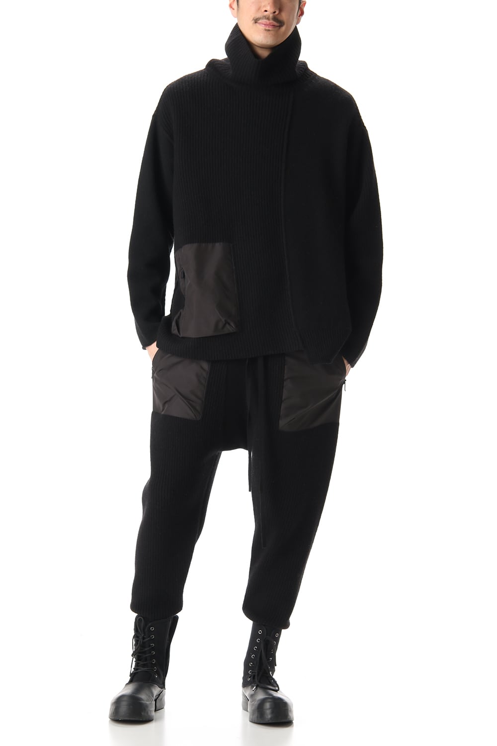 ポケット タートル ネック ニット Black