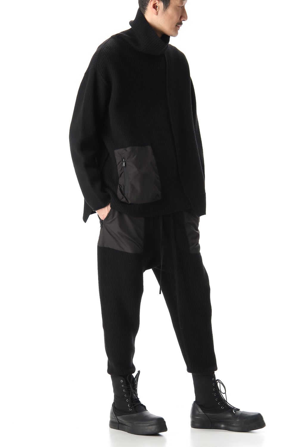 ポケット タートル ネック ニット Black