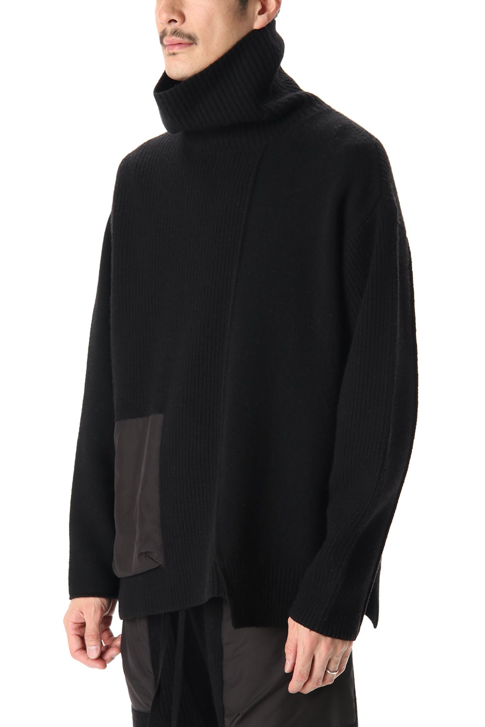 ポケット タートル ネック ニット Black