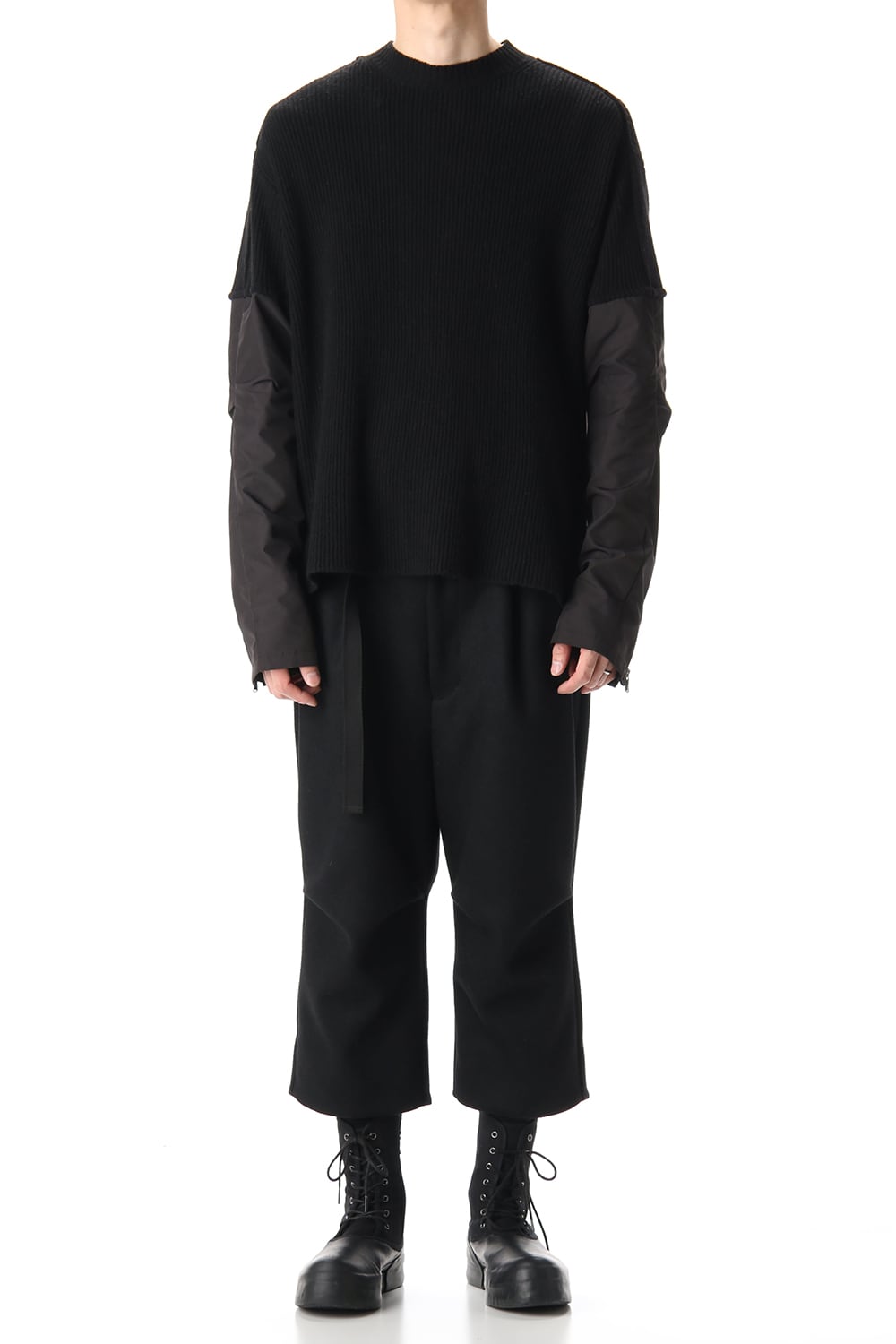 Combination Crew Neck Knit Black