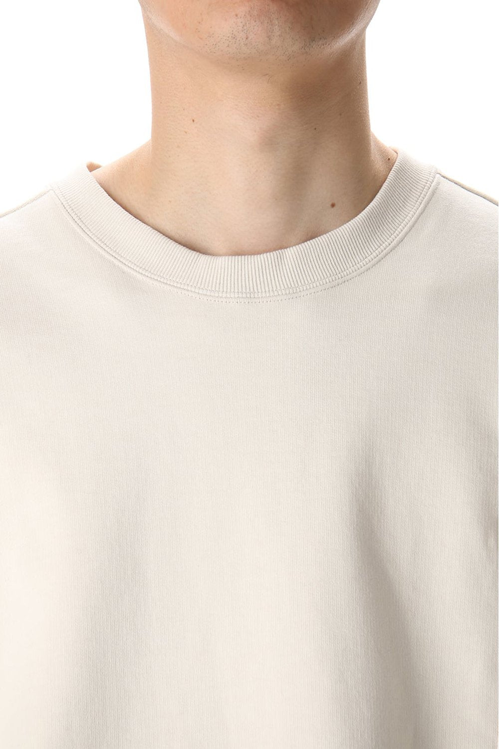 Cotton Fleece-Lined Sleeve Knit Crew Neck Ivory