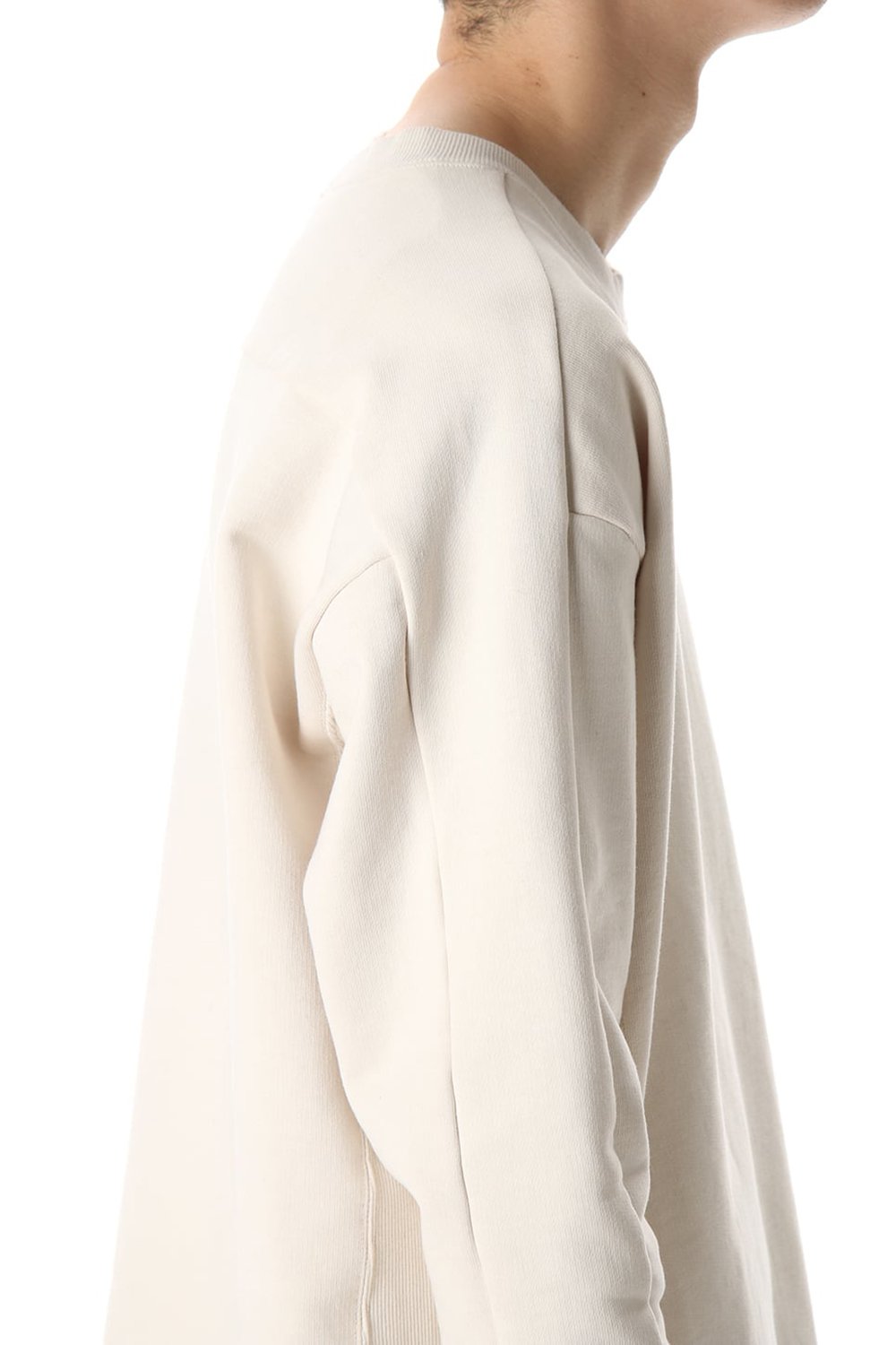 Cotton Fleece-Lined Sleeve Knit Crew Neck Ivory