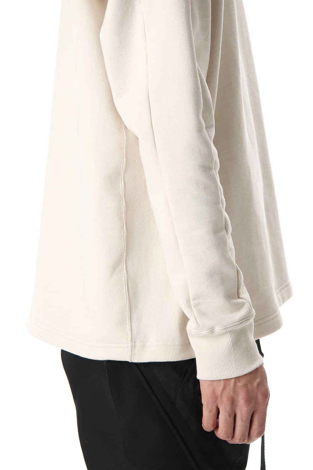 Cotton Fleece-Lined Sleeve Knit Crew Neck Ivory