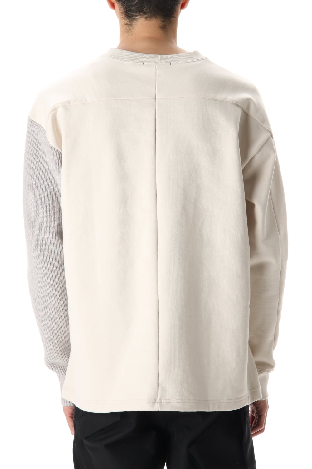 Cotton Fleece-Lined Sleeve Knit Crew Neck Ivory