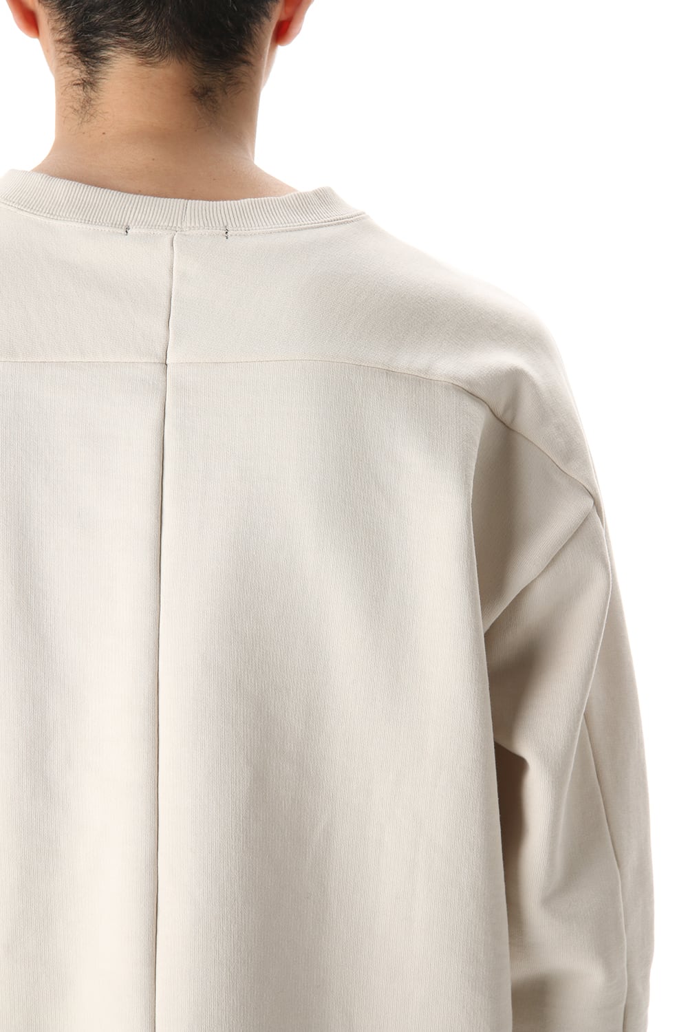 Cotton Fleece-Lined Sleeve Knit Crew Neck Ivory