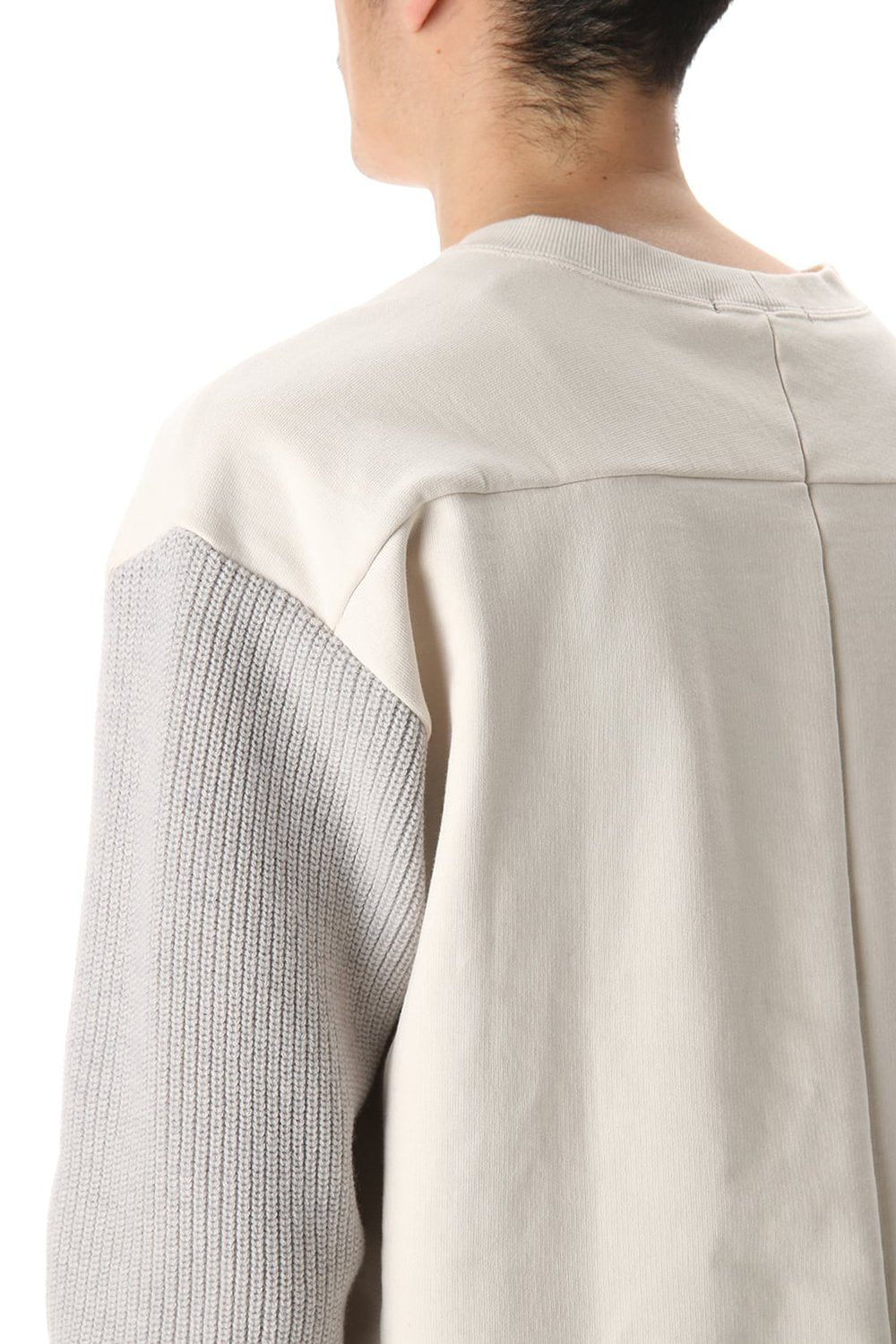 Cotton Fleece-Lined Sleeve Knit Crew Neck Ivory