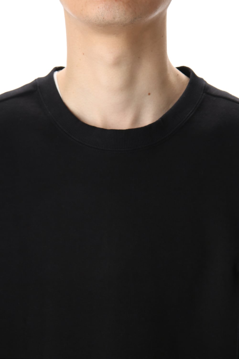 Cotton Fleece-Lined Sleeve Knit Crew Neck Black