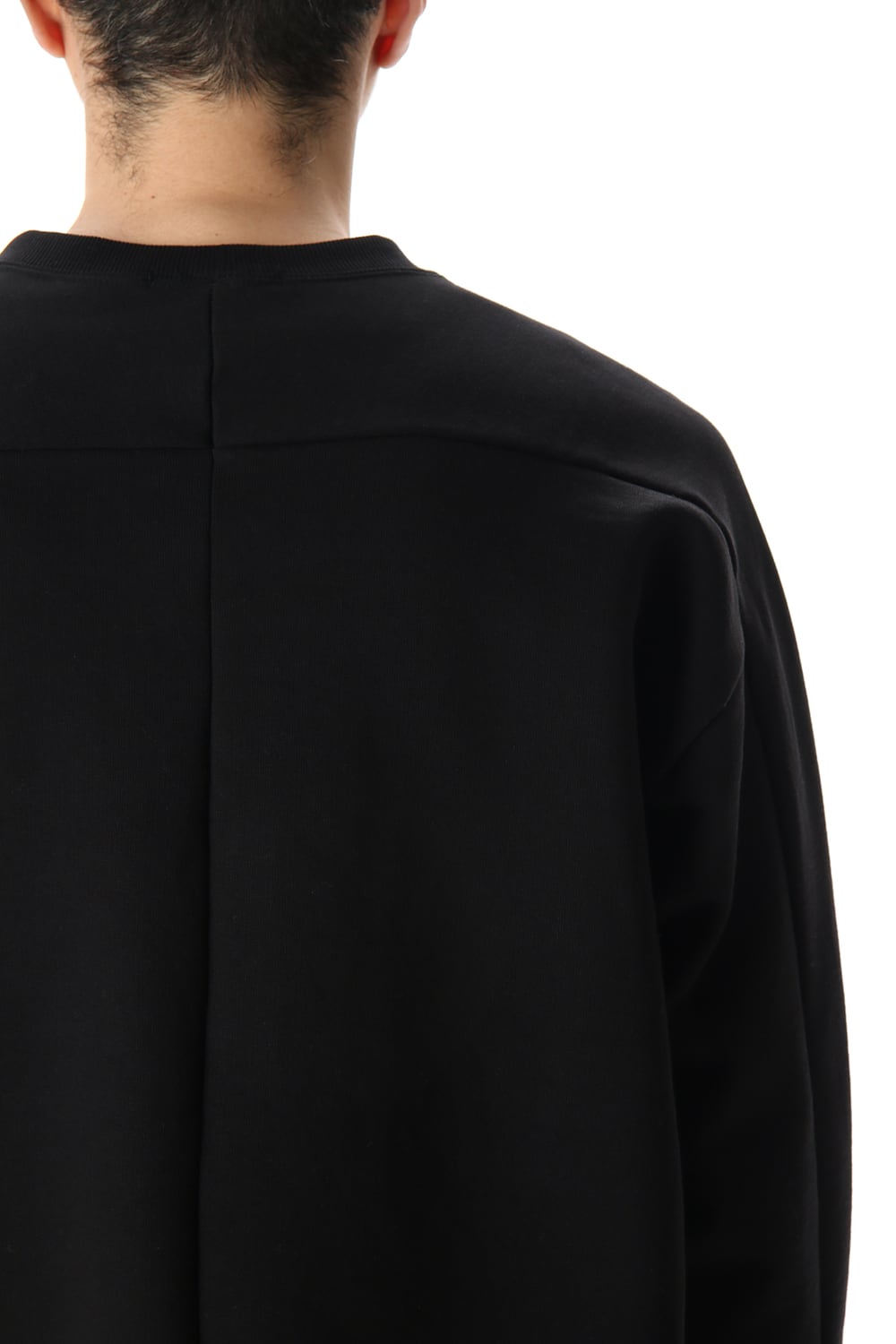 Cotton Fleece-Lined Sleeve Knit Crew Neck Black