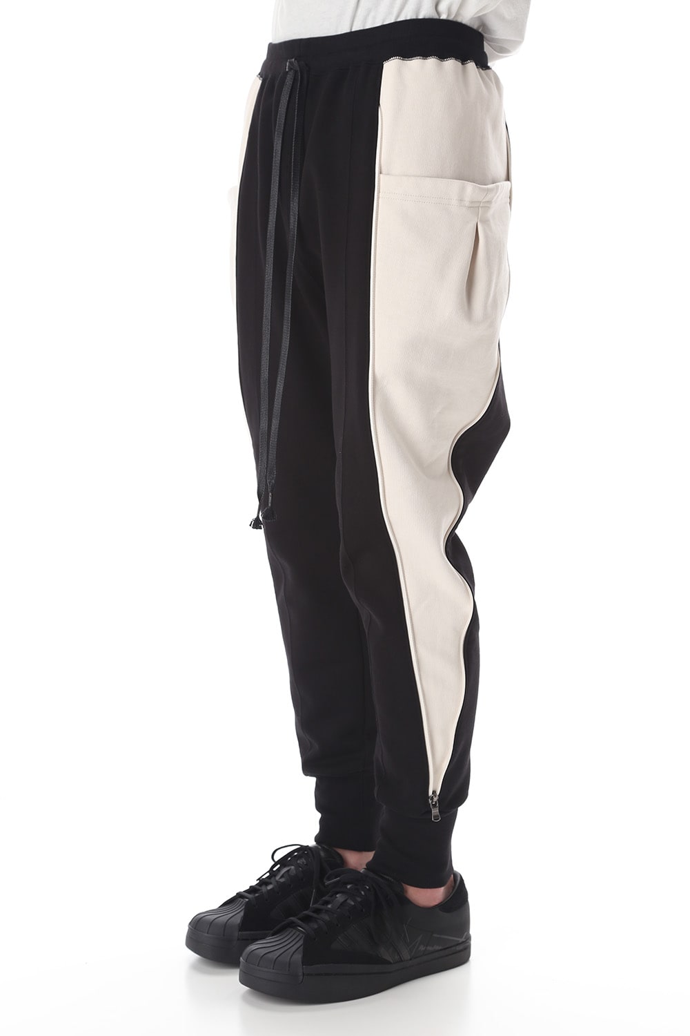 Cotton fleece Side Zip pants Black × Ivory