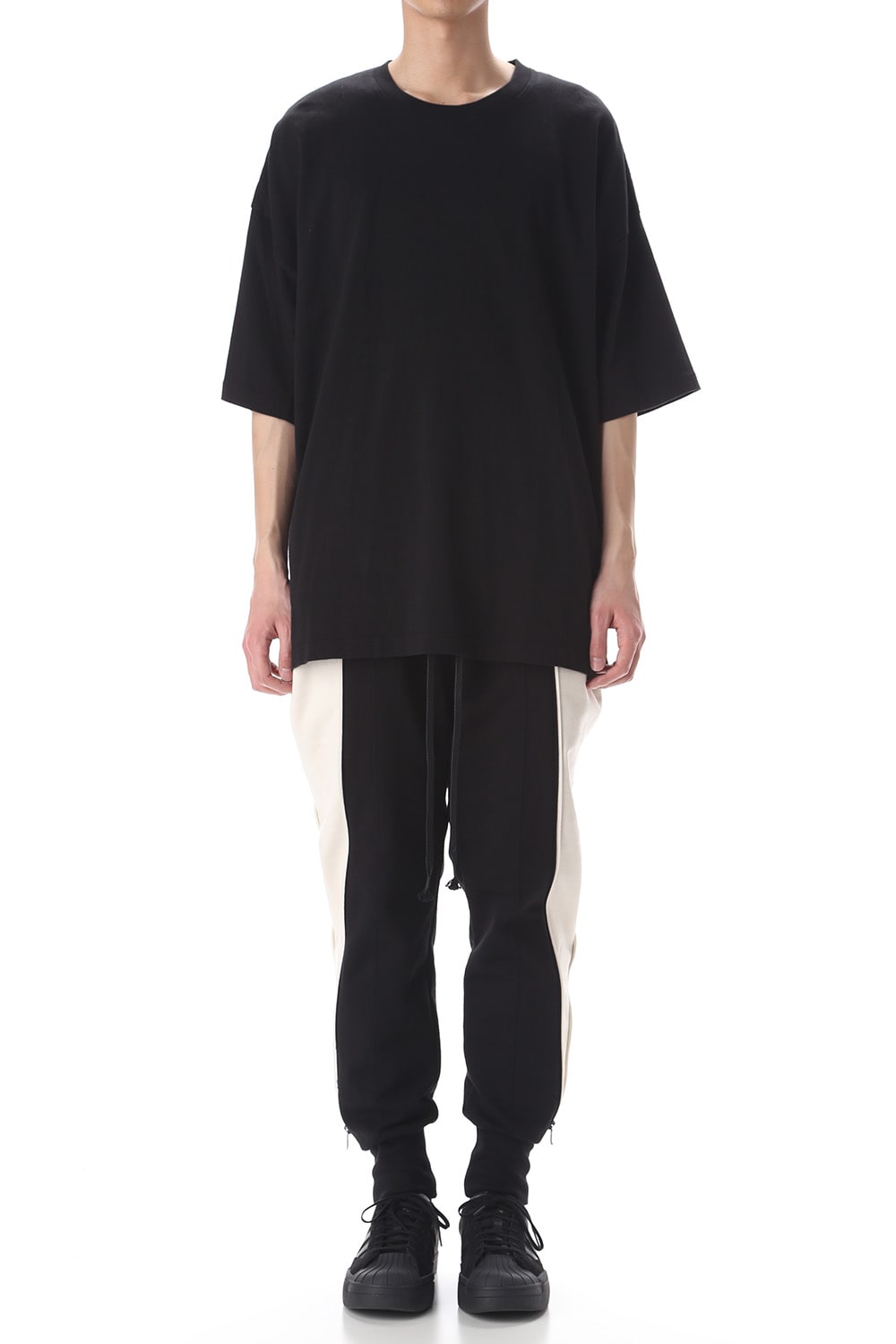 Cotton fleece Side Zip pants Black × Ivory