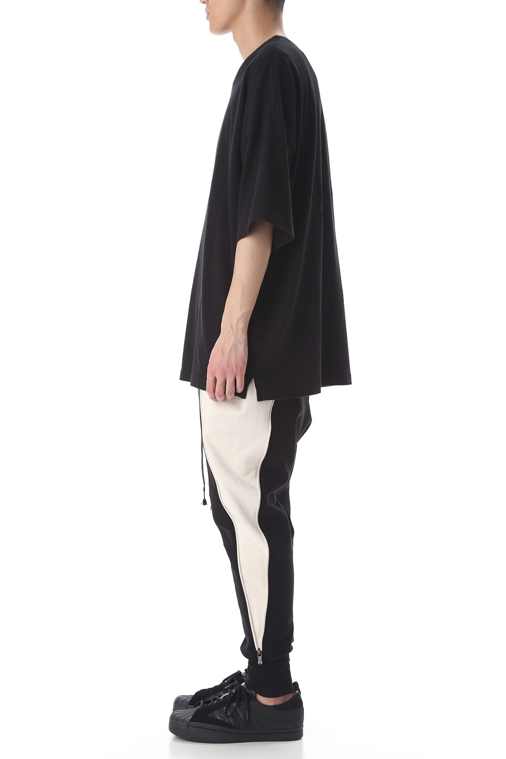 Cotton fleece Side Zip pants Black × Ivory