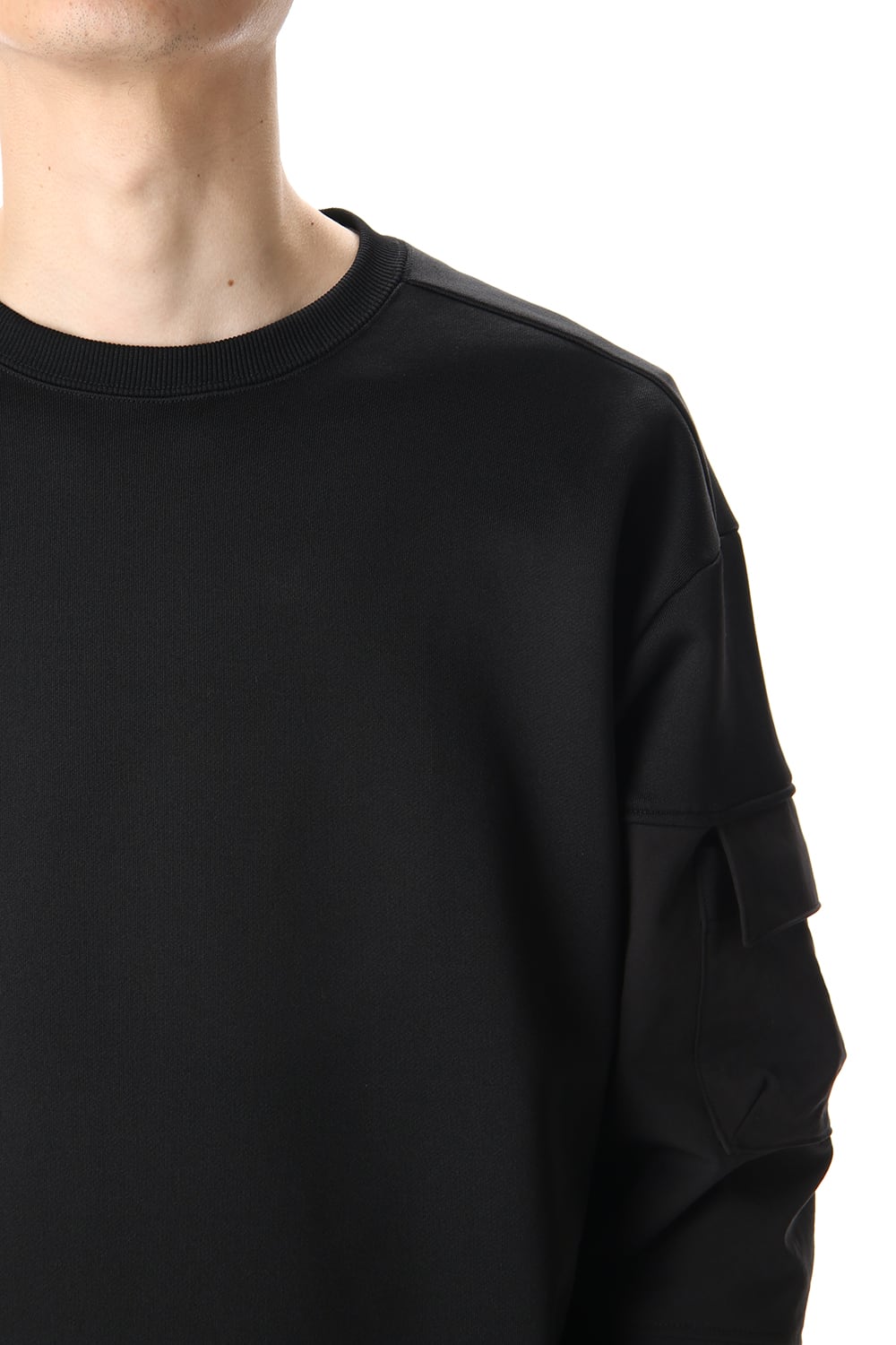 Cotton Nylon Fleece-Lined Crew-Neck Black