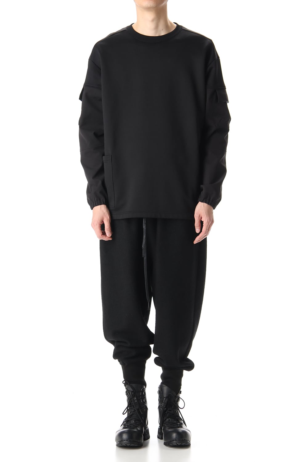 Cotton Nylon Fleece-Lined Crew-Neck Black