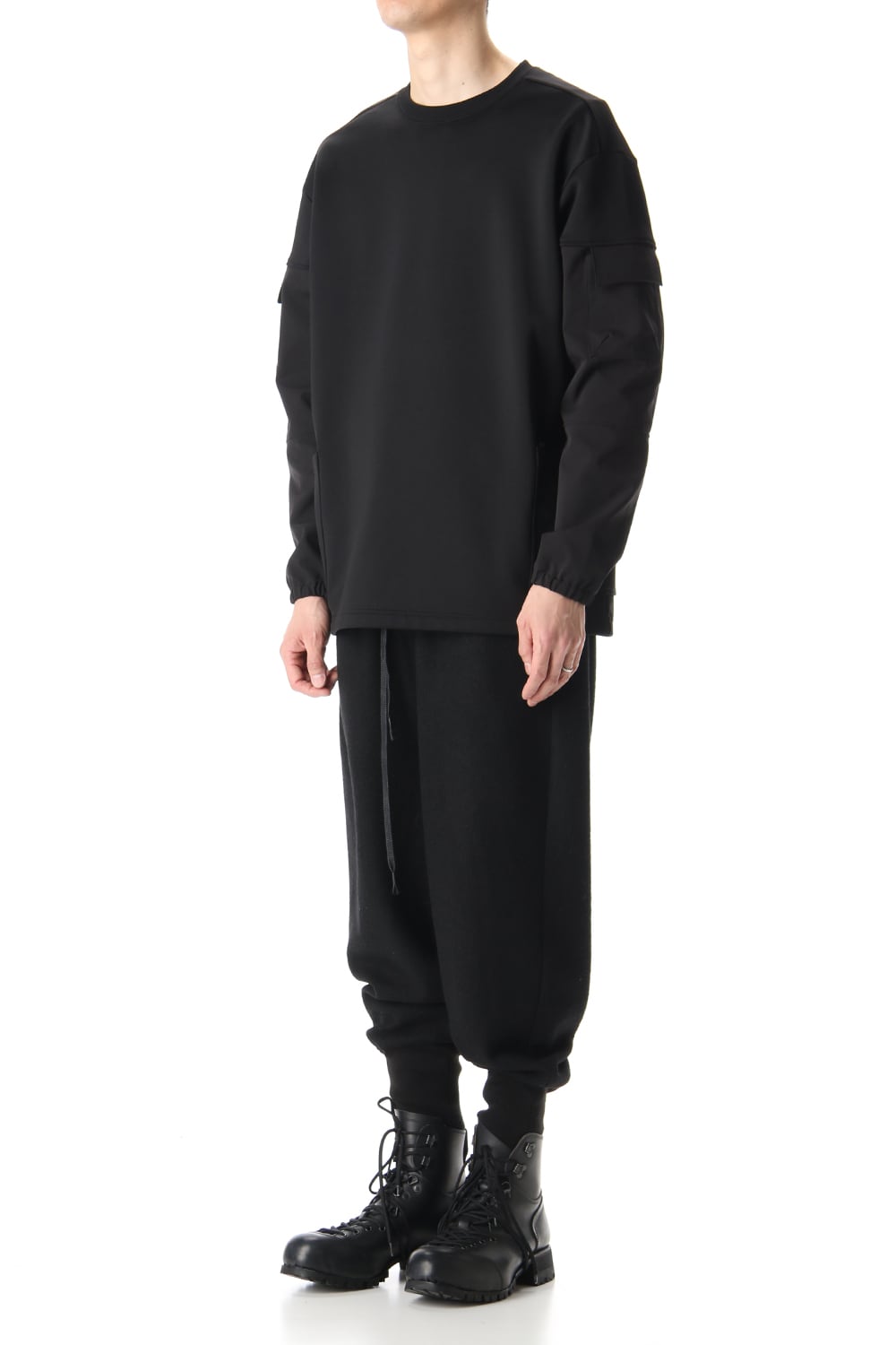 Cotton Nylon Fleece-Lined Crew-Neck Black