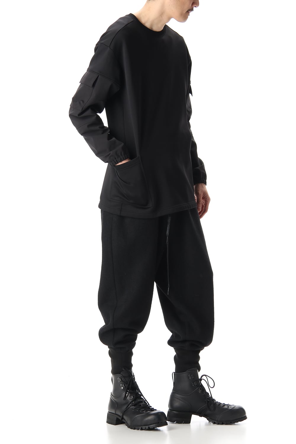 Cotton Nylon Fleece-Lined Crew-Neck Black