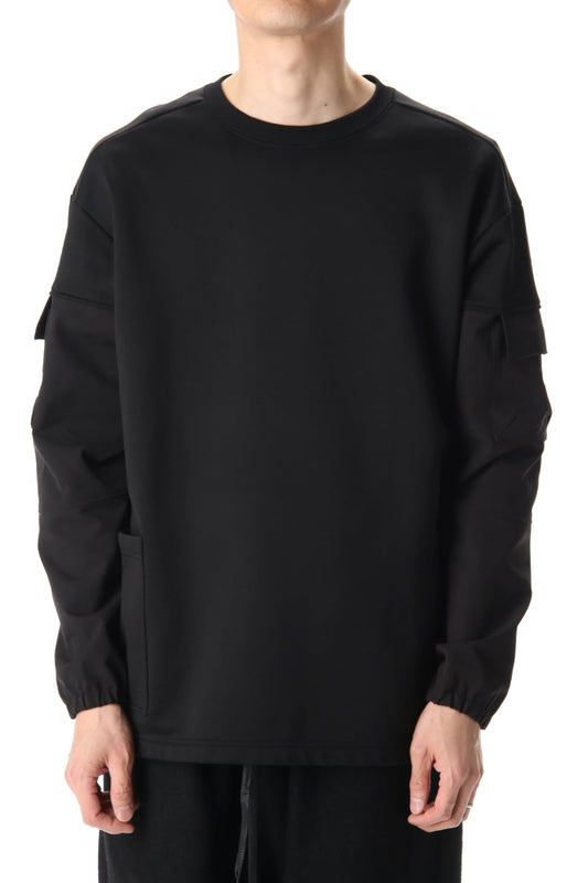 Cotton Nylon Fleece-Lined Crew-Neck Black