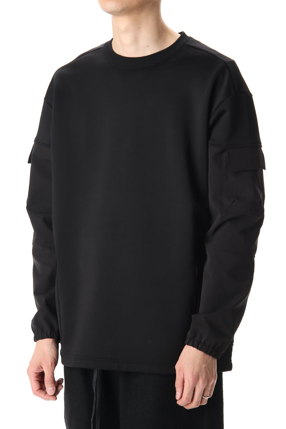 Cotton Nylon Fleece-Lined Crew-Neck Black