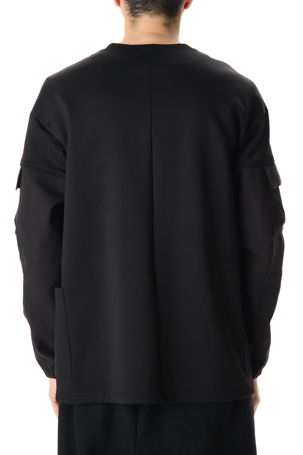 Cotton Nylon Fleece-Lined Crew-Neck Black