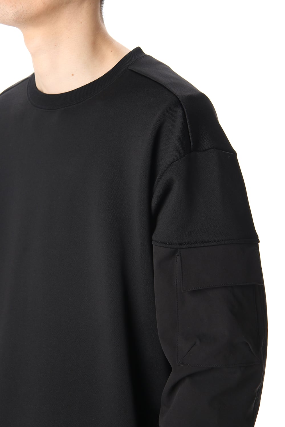 Cotton Nylon Fleece-Lined Crew-Neck Black