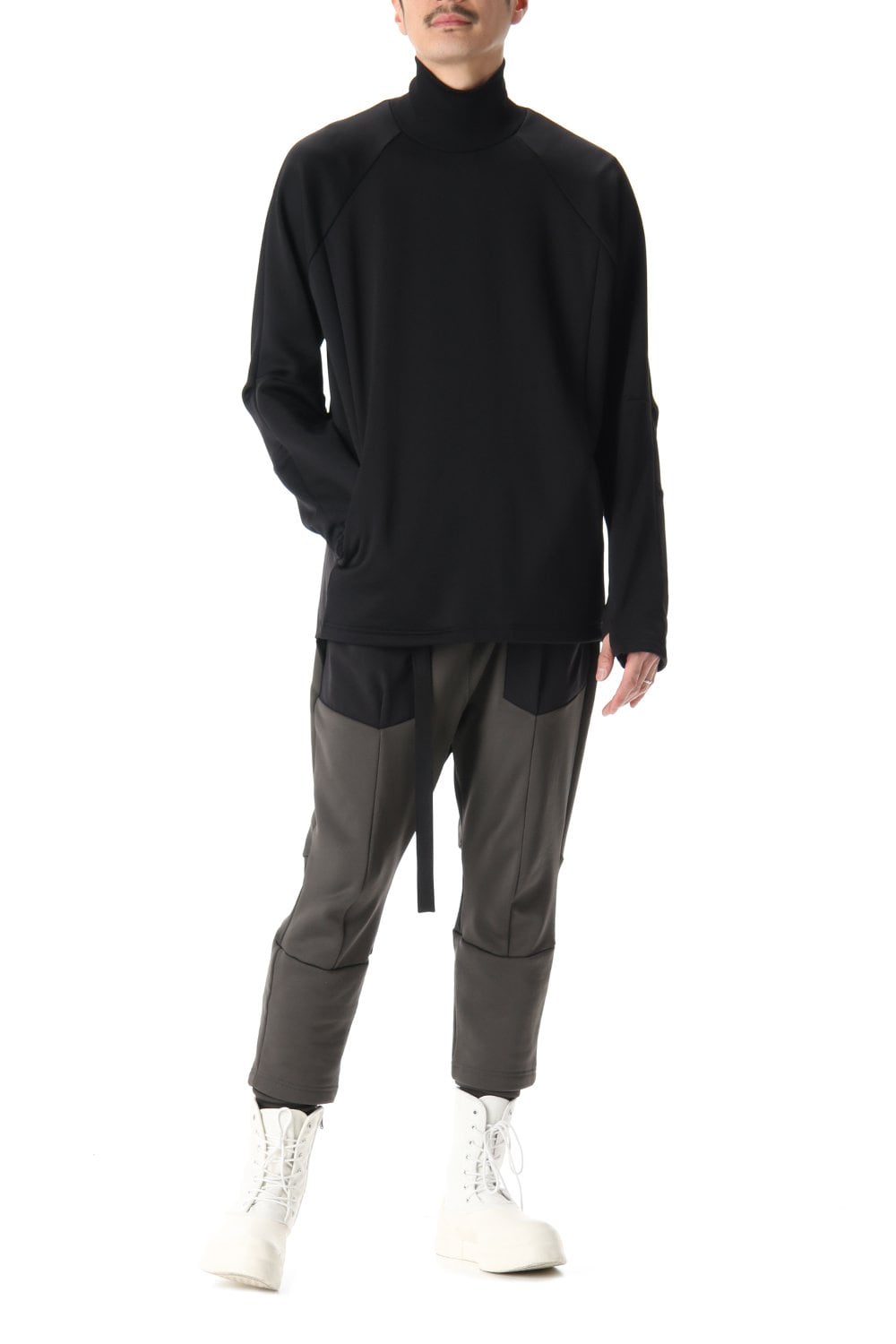 Cotton nylon fleece Turtle neck Black