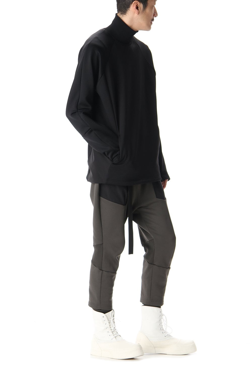 Cotton nylon fleece Turtle neck Black