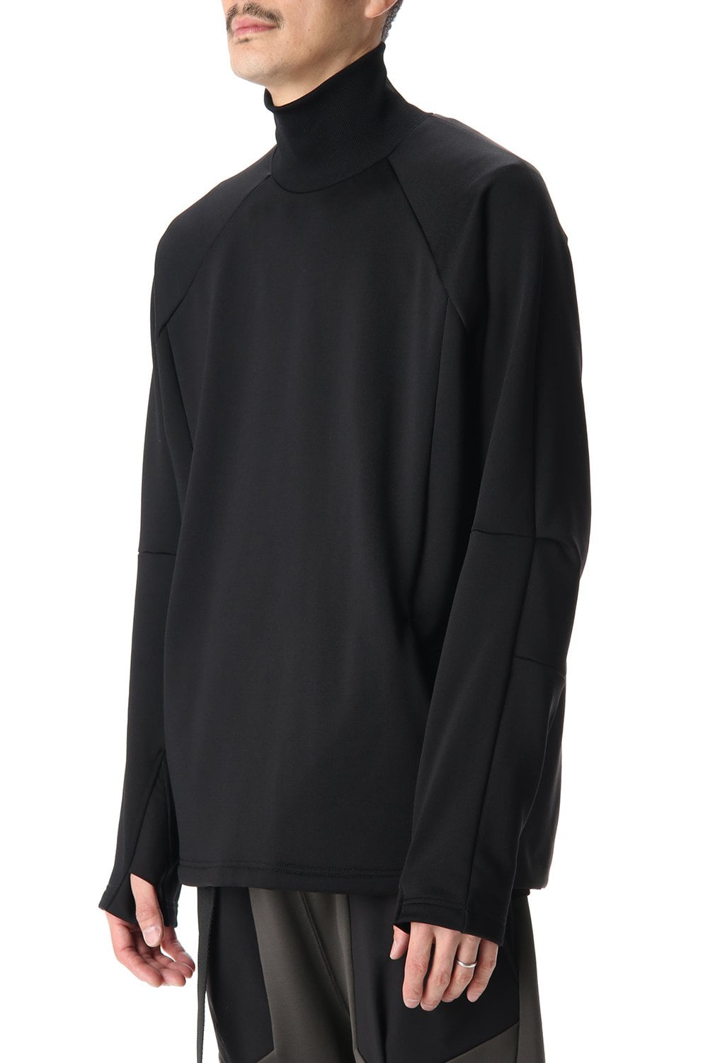 Cotton nylon fleece Turtle neck Black