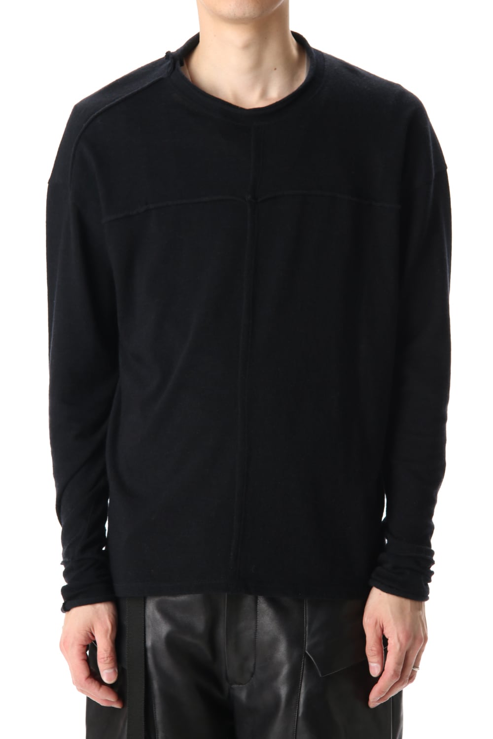 Cotton Wool Jersey Crew-Neck Long Sleeve T-Shirts Black