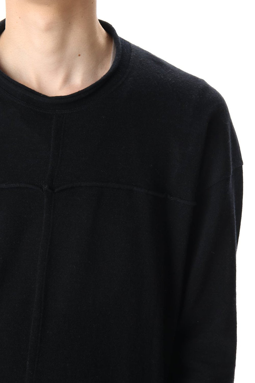 Cotton Wool Jersey Crew-Neck Long Sleeve T-Shirts Black