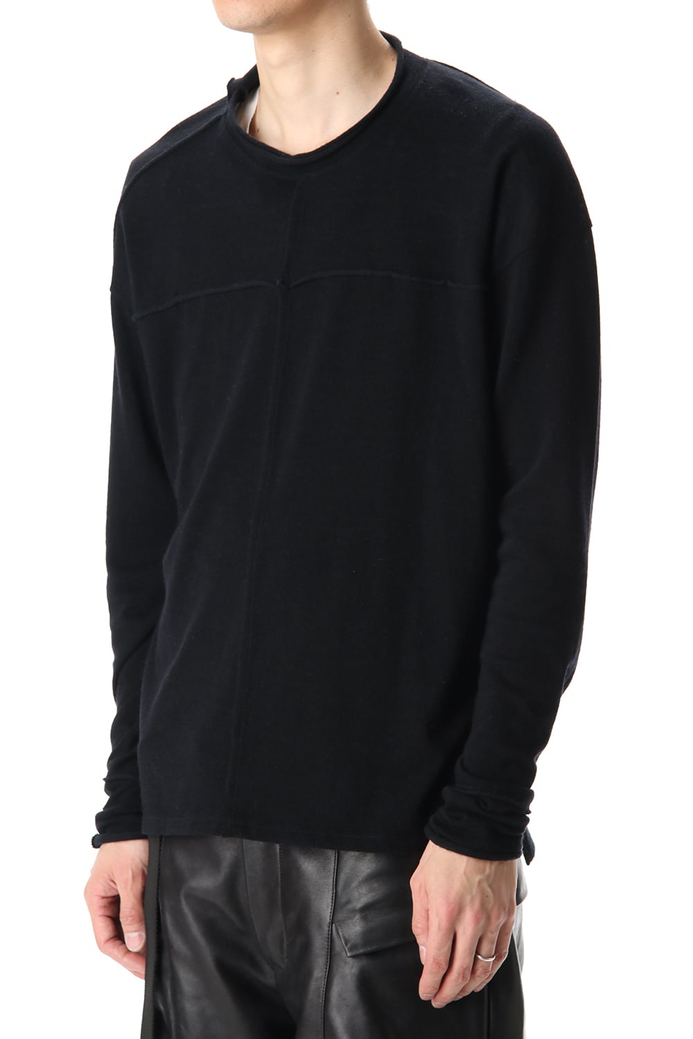 Cotton Wool Jersey Crew-Neck Long Sleeve T-Shirts Black