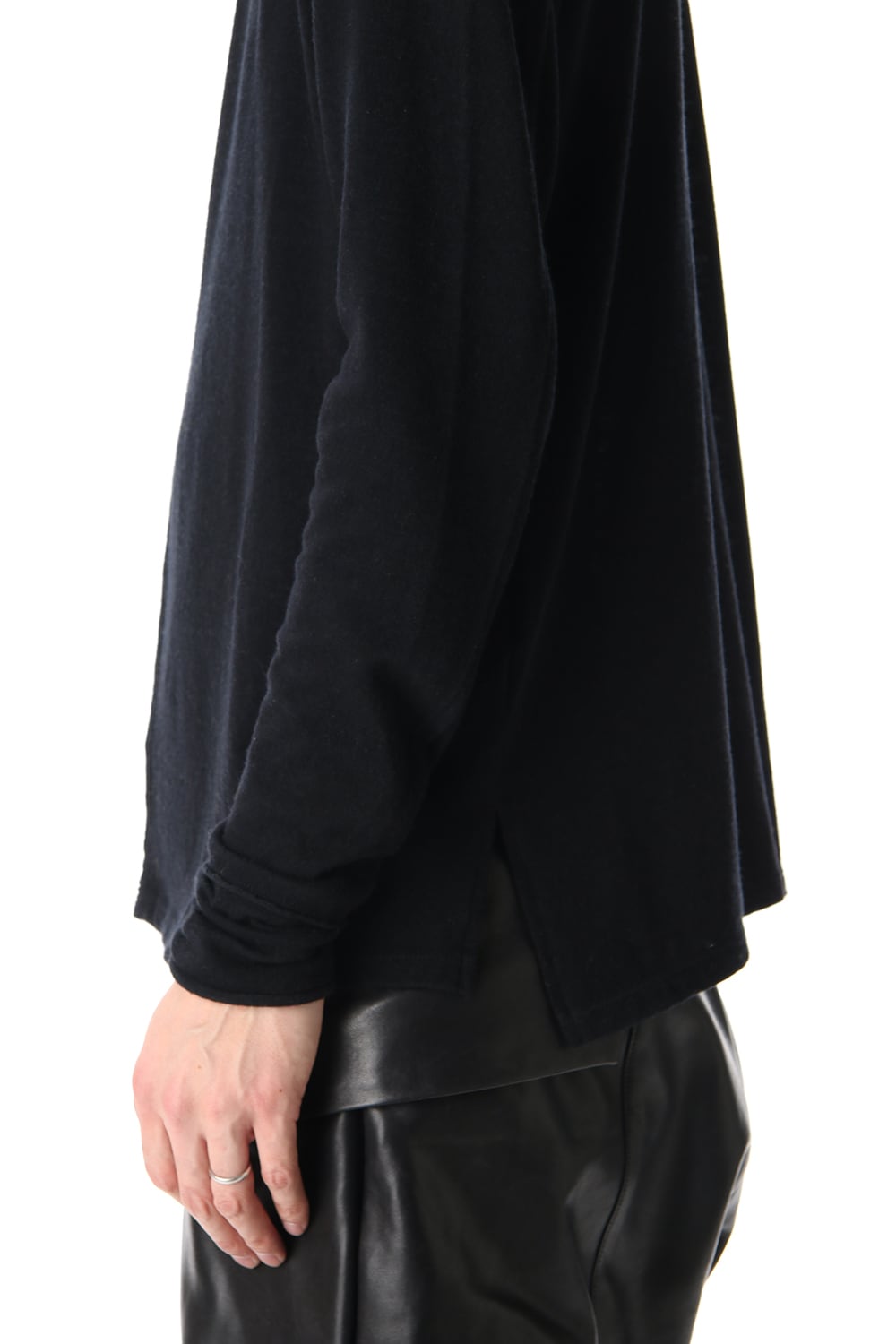 Cotton Wool Jersey Crew-Neck Long Sleeve T-Shirts Black