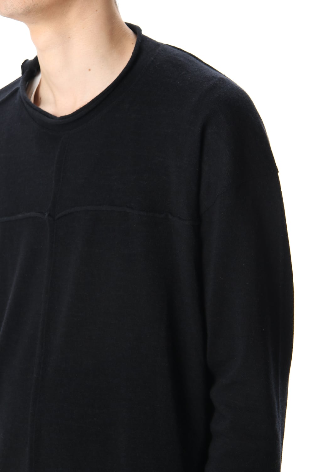 Cotton Wool Jersey Crew-Neck Long Sleeve T-Shirts Black