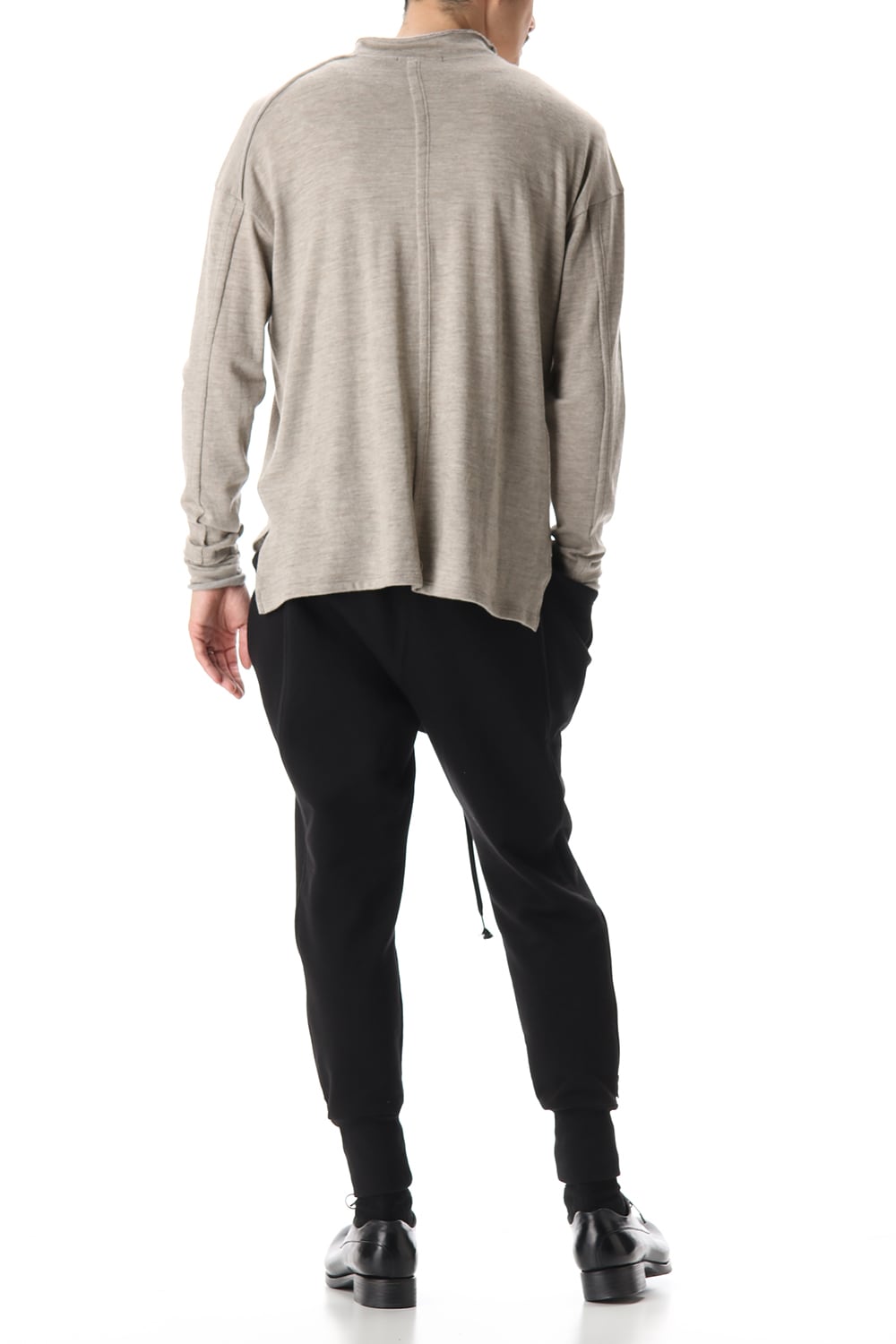 Cotton Wool Jersey Crew-Neck Long Sleeve T-Shirts Beige