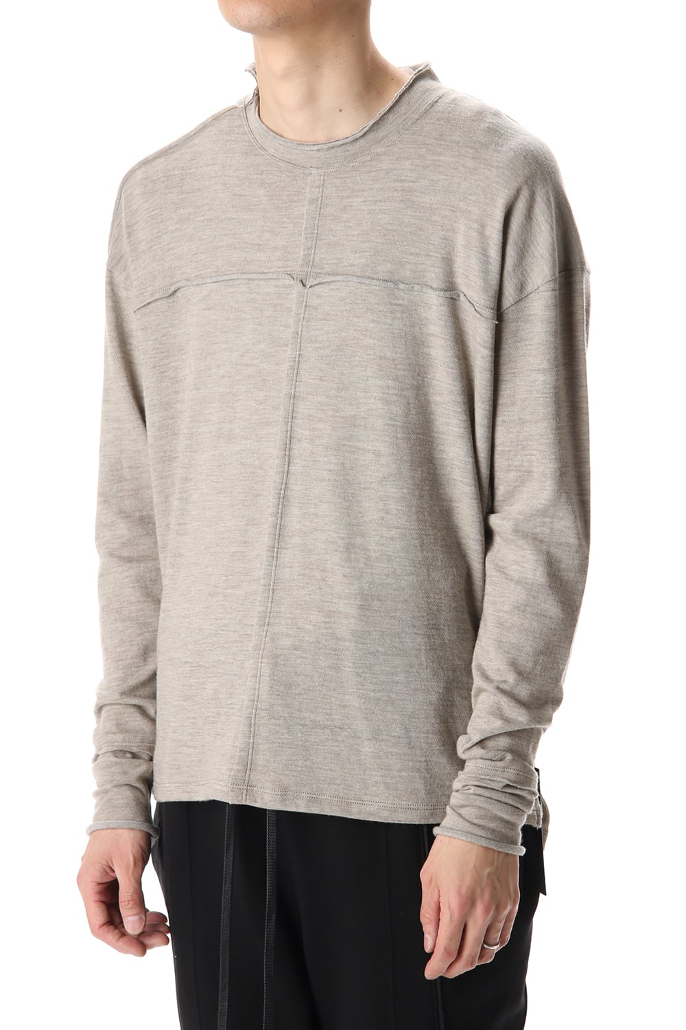 Cotton Wool Jersey Crew-Neck Long Sleeve T-Shirts Beige