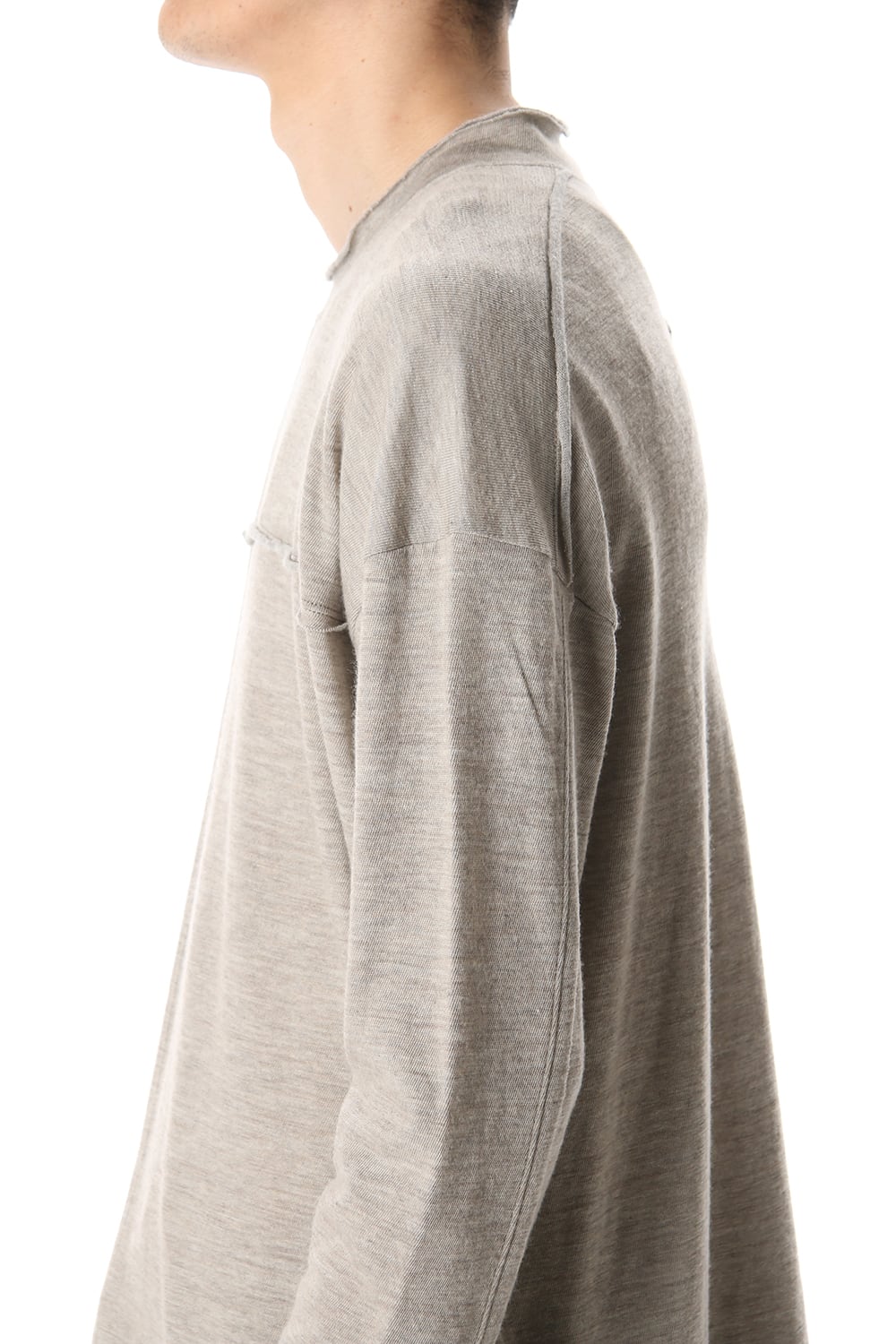 Cotton Wool Jersey Crew-Neck Long Sleeve T-Shirts Beige