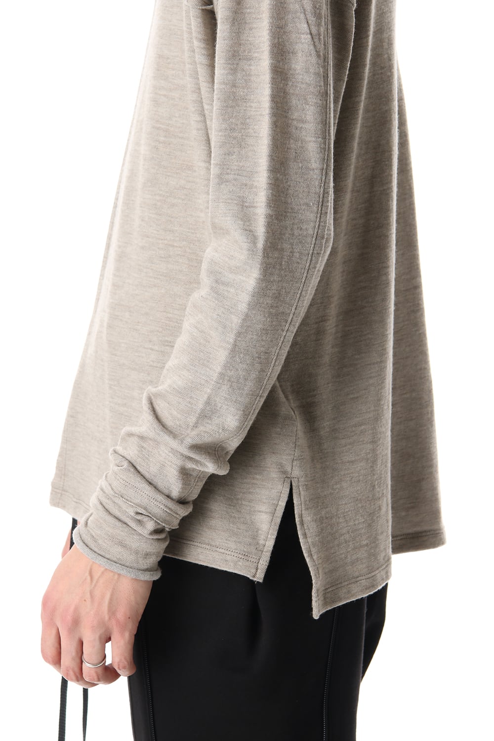 Cotton Wool Jersey Crew-Neck Long Sleeve T-Shirts Beige