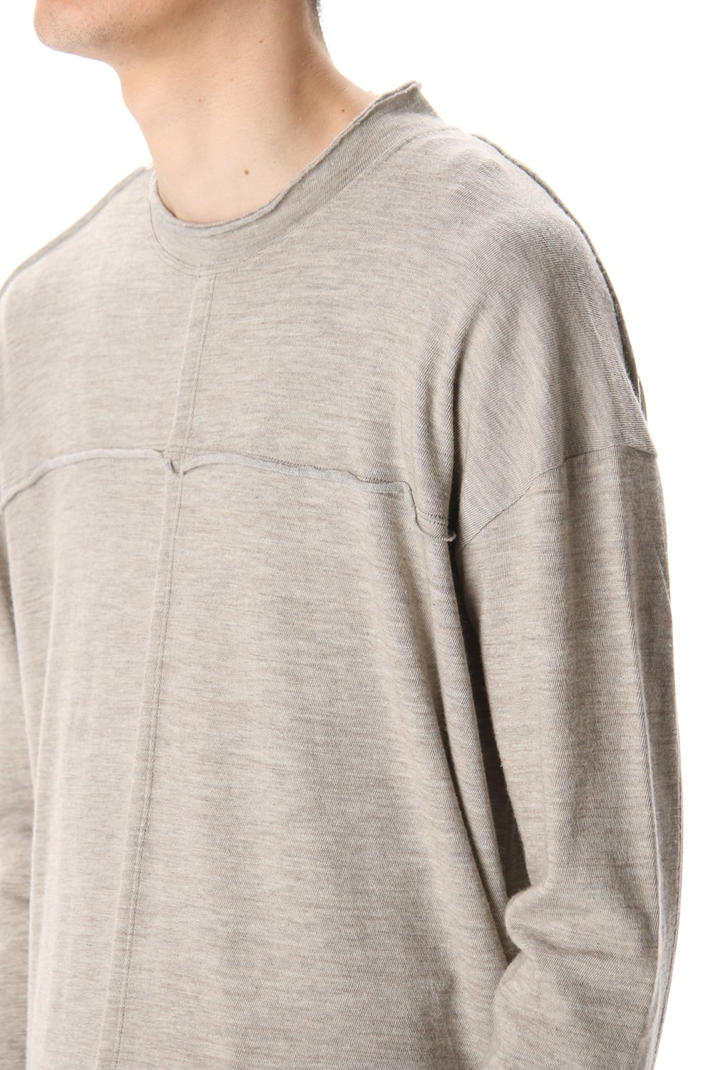 Cotton Wool Jersey Crew-Neck Long Sleeve T-Shirts Beige