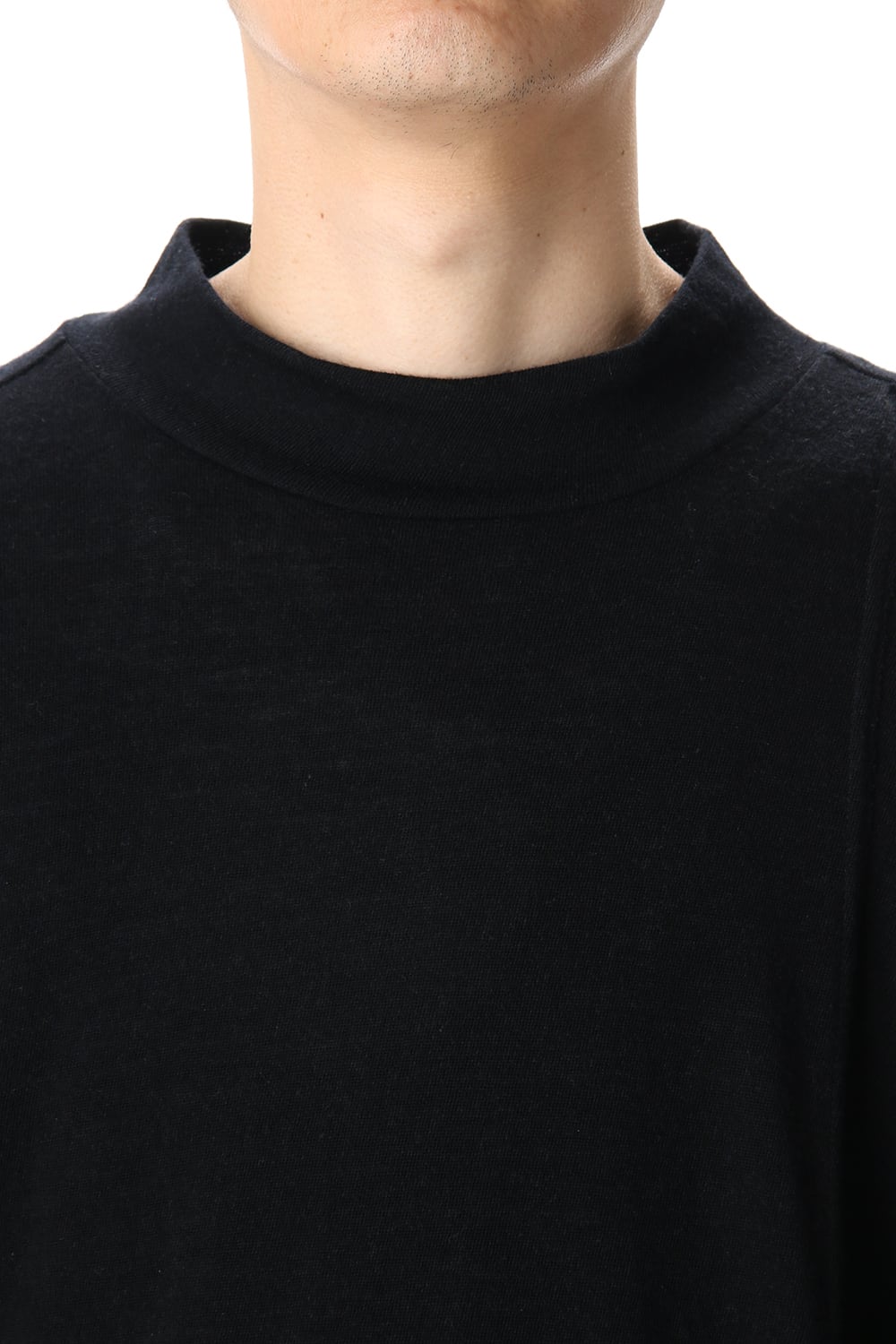 Cotton Wool Jersey High Neck Long Sleeve T-Shirts Black