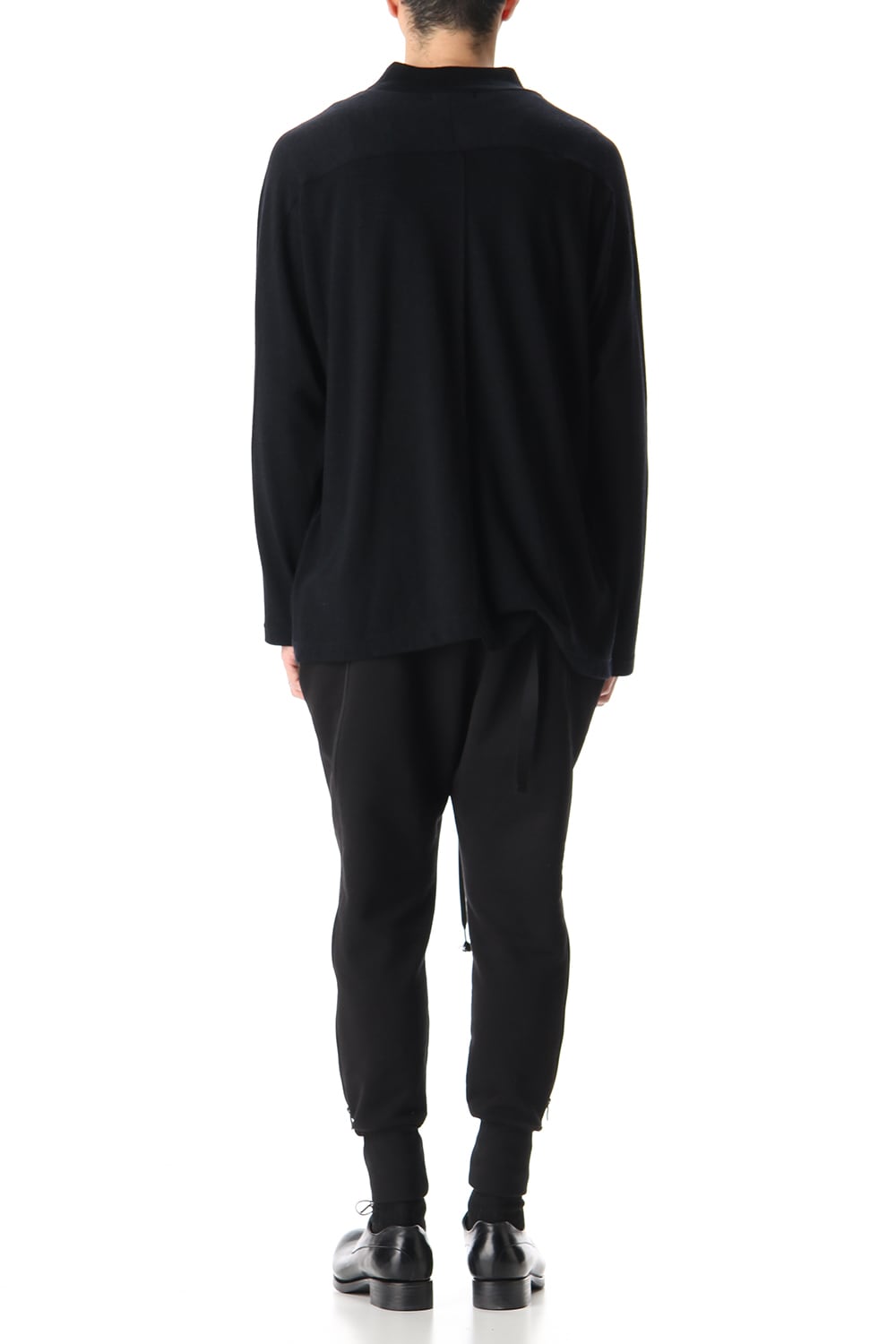 Cotton Wool Jersey High Neck Long Sleeve T-Shirts Black