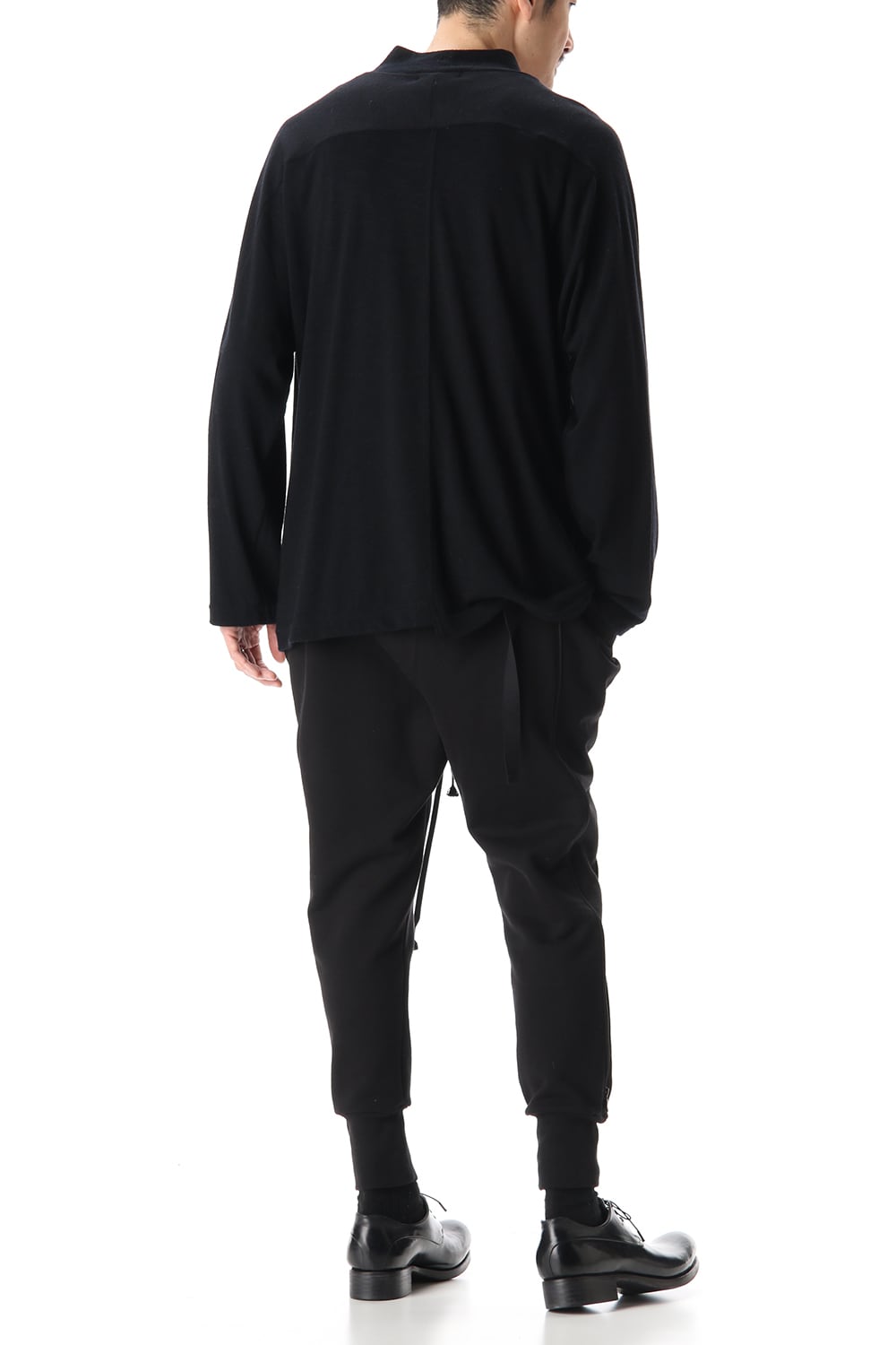 Cotton Wool Jersey High Neck Long Sleeve T-Shirts Black