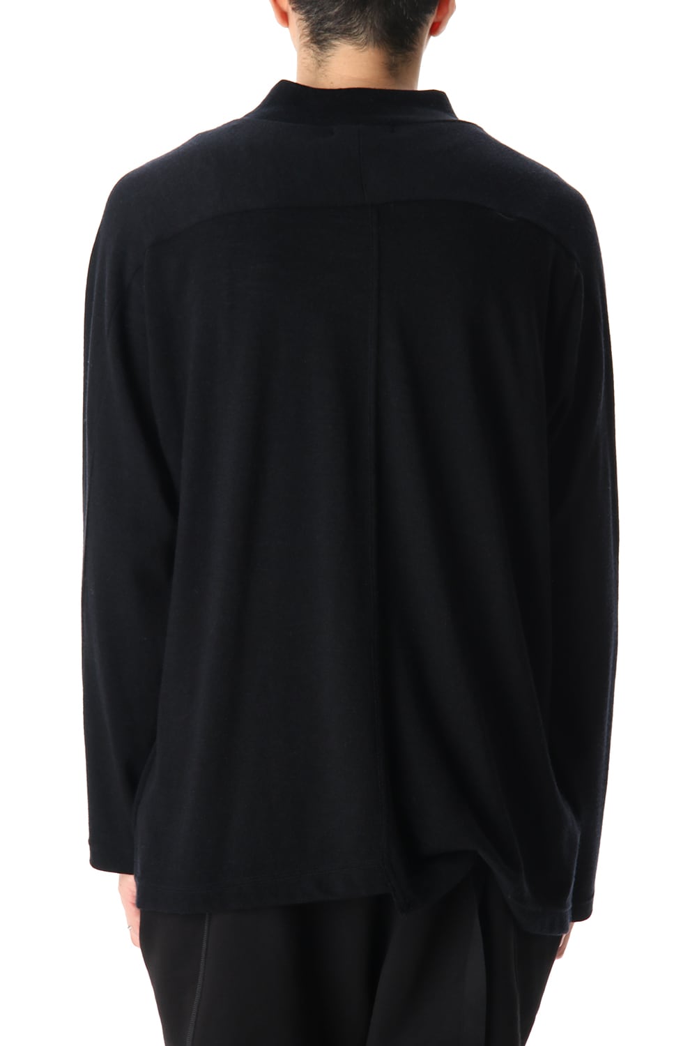 Cotton Wool Jersey High Neck Long Sleeve T-Shirts Black